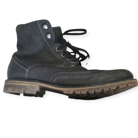 John Varvatos Star USA Men's 11.5M Strummer Black Leather Wingtip Lace Up Boots - Picture 1 of 9